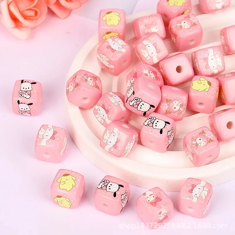 

5 шт. свободные бусины Sanrio для изготовления ювелирных изделий своими руками, квадратные акриловые бусины с принтом Куроми Мелодия Почакко для браслета «сделай сам», 14 мм