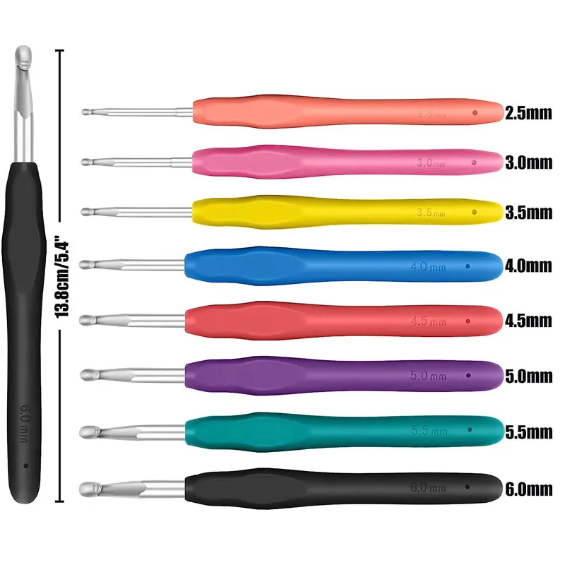 8Pcs Crochet Hooks Set 2.5-6.0mm Ergonomic Knitting Needles Crochet Hooks with Soft Handles for DIY Sewing Accessories