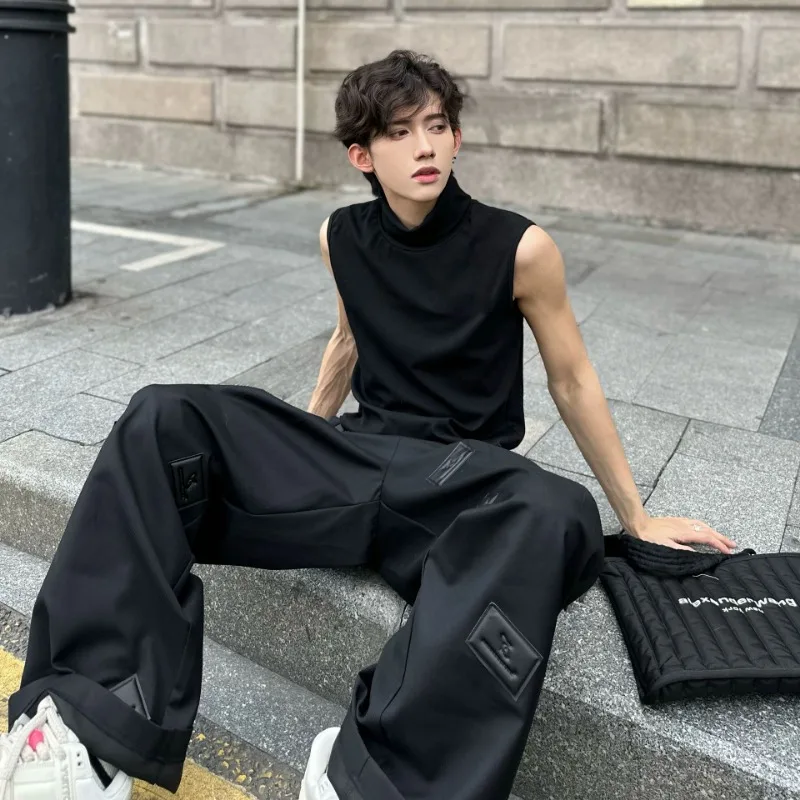 Tanks Men Summer Korean Style Breathable Simple Turtle Neck Advanced Charming Streetwear Fashion Chic Casual All-match College