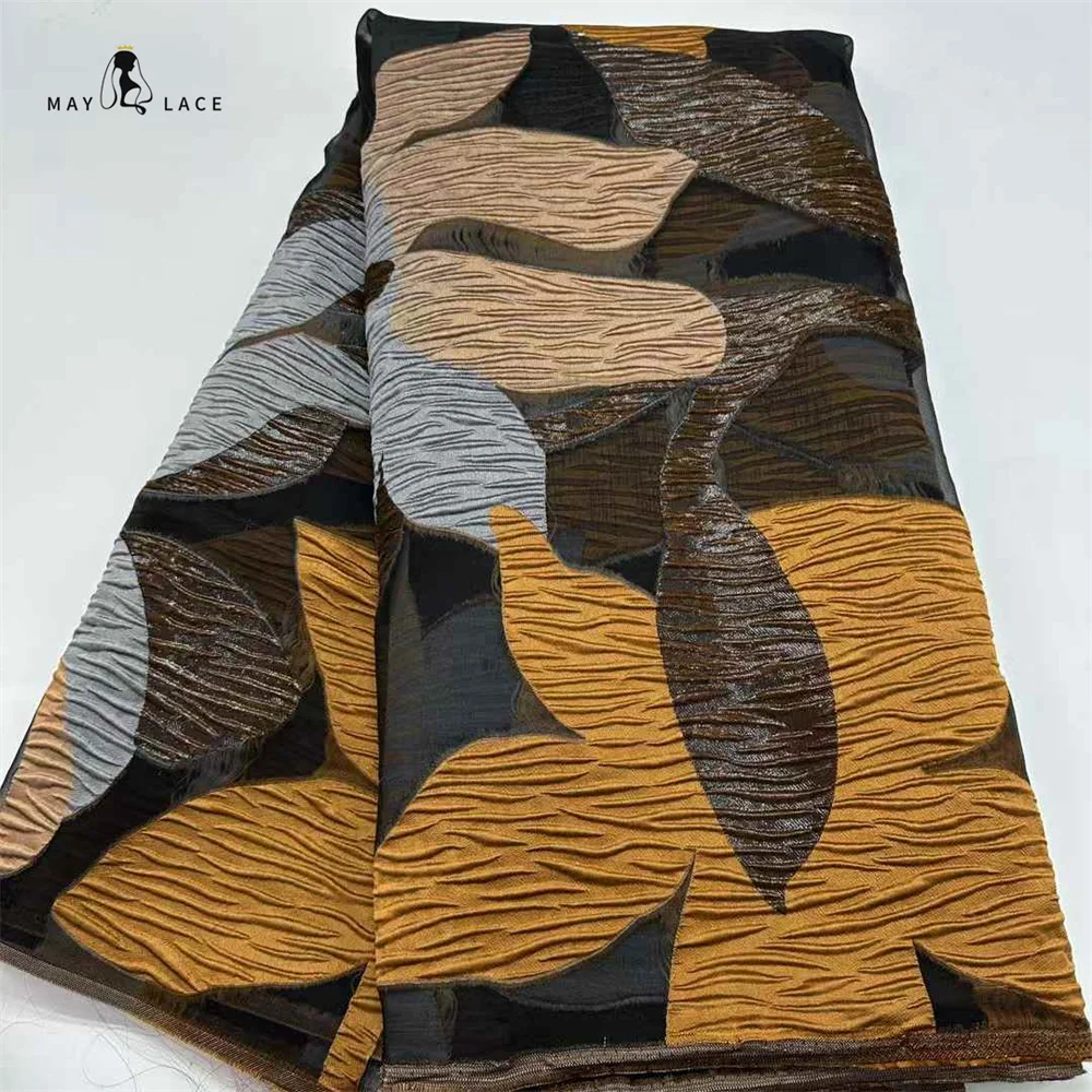 

2025 Latest Jacquard Lace Fabric High Quality African Brocade Lace Fabric 5 Yards for Nigerian Wedding Bridal Party Dress Sewing