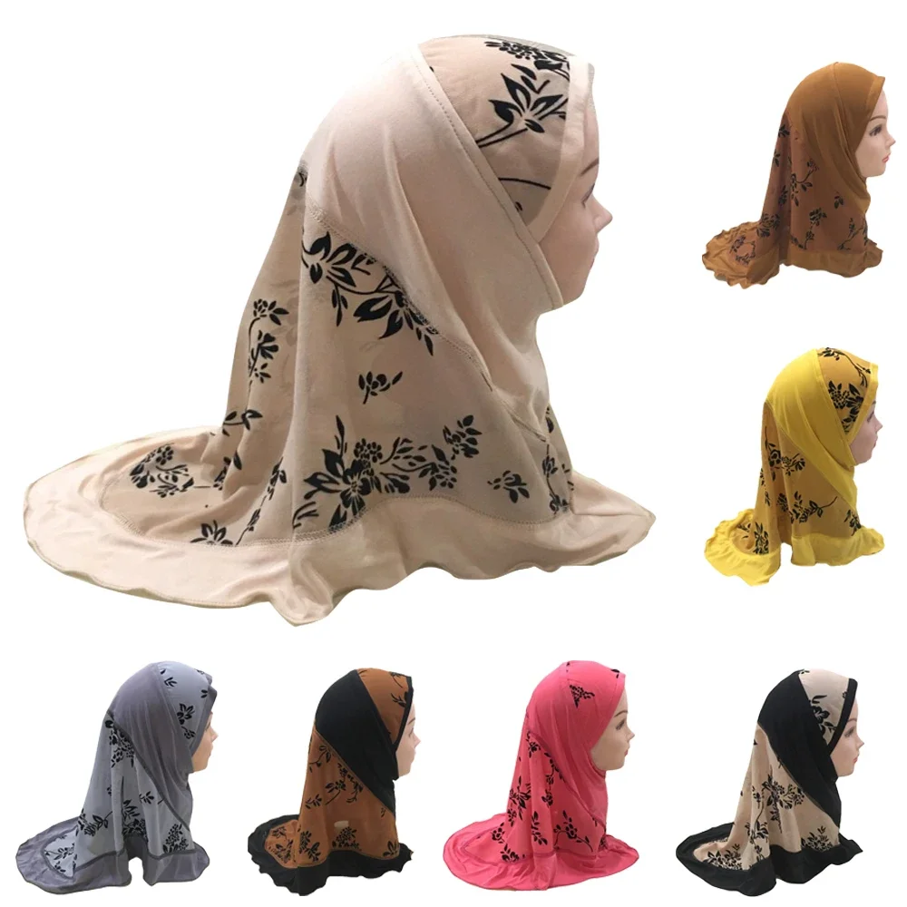 

2-6Year Muslim Kids Girls Hijab Hat One Piece Amira Islamic Instant Ready To Wear Hijabs Headscarf Turban Caps Scarf Shawl Wrap