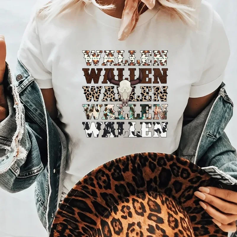 Wallen Letter Print Women T Shirt Summer Cowboy T-Shirt Western Country Graphic Tee Female Vintage Clothes Grunge