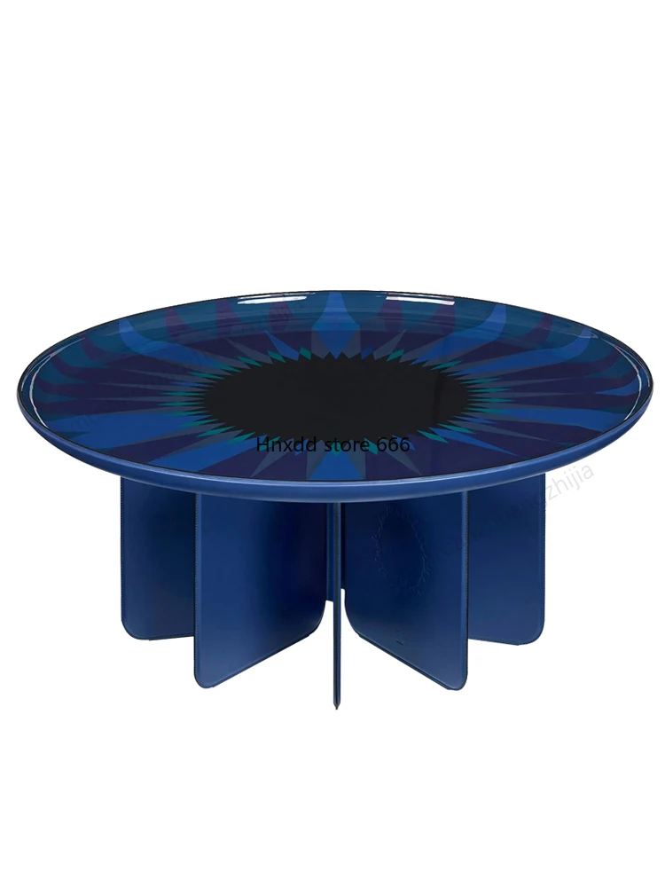 Foldable round coffee table Italian light luxury leather