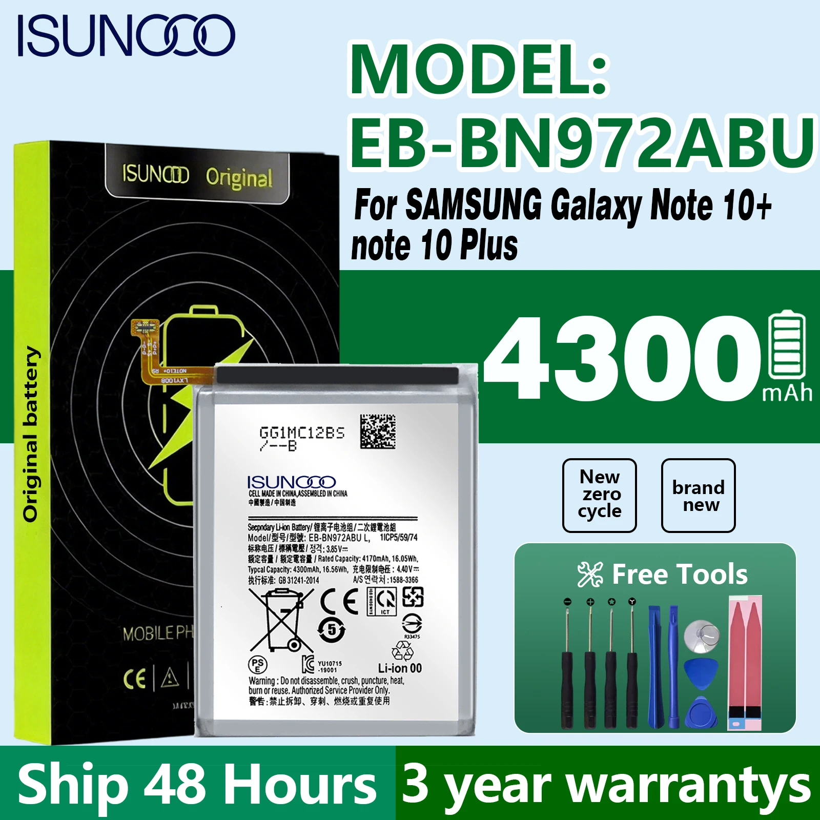 4300mAh Phone Battery EB-BN972ABU For Samsung Galaxy Note 10+ Note 10 Plus SM-N975F SM-N975DS New Battery