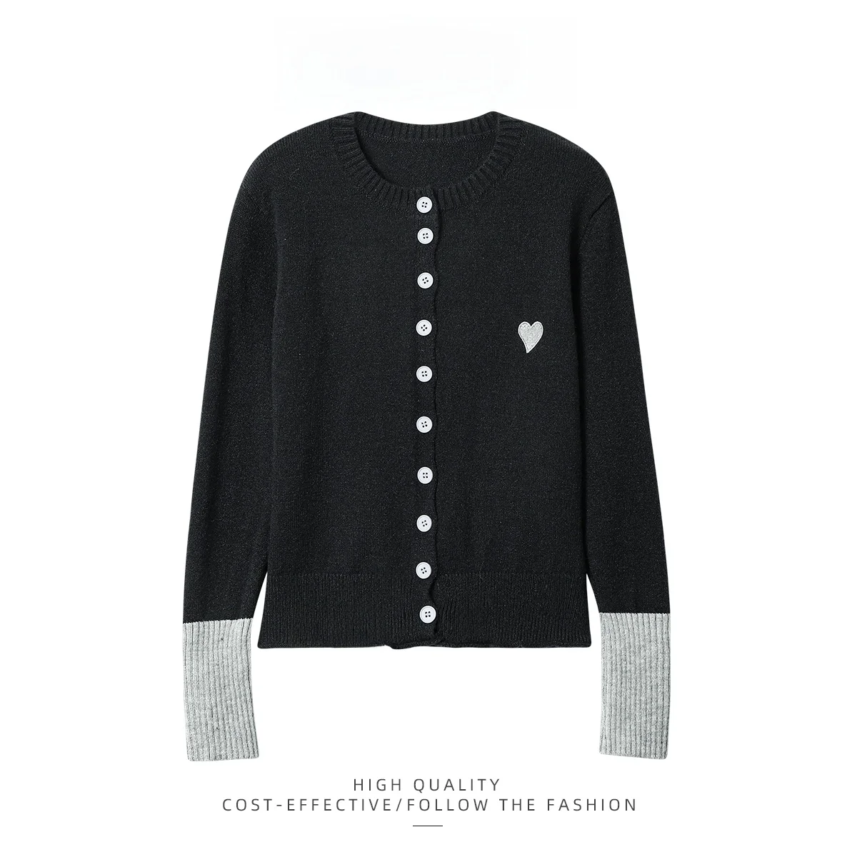 

PAIXIANG женский вязаный кардиган круглый Ne с вышивкой цвета сердца Blo Slim Fit осень-зима корейский Sle Long Sve Sw...