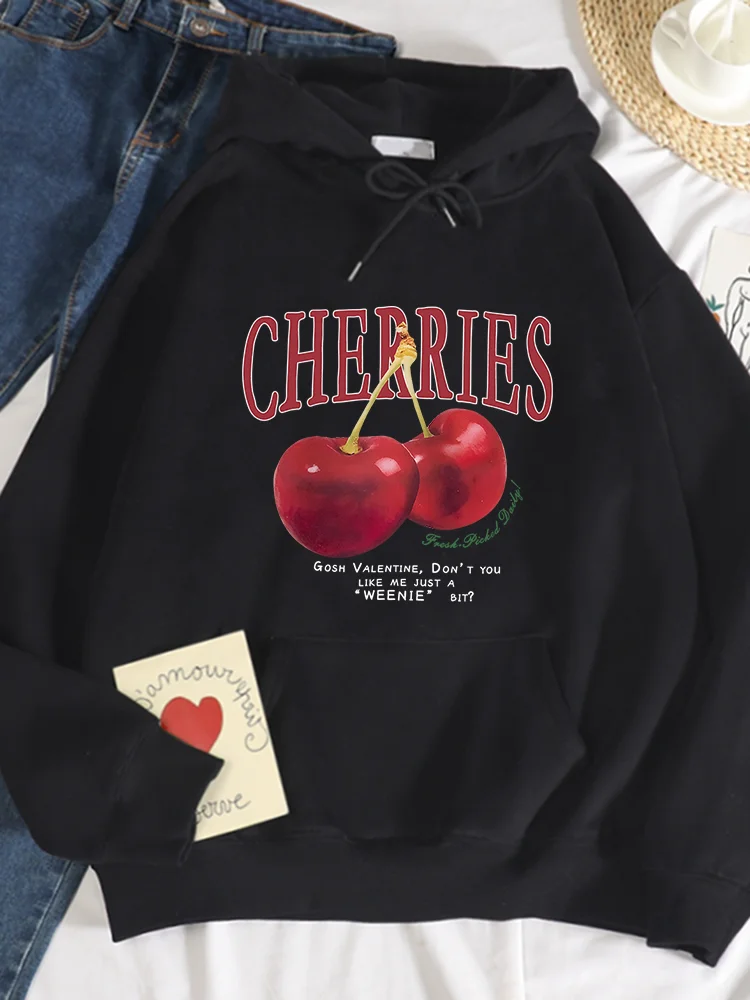 

Cherries Cosh Valentine Print Women Hoodies Fashion Casual Hoodie Fleece Warm S-Xxl Hoody Round Neck Oversize Versatile Clothes