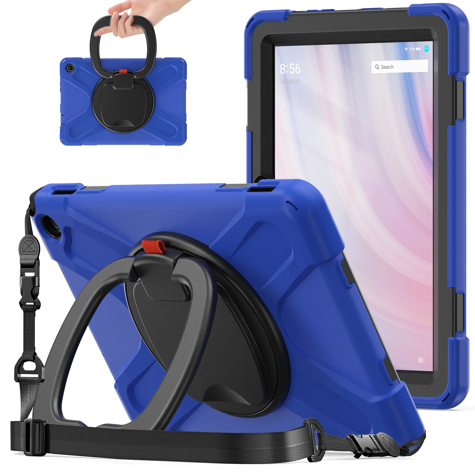 

Kids Stand Case For Amazon Fire HD 10 2023 (13th Generation) 10.1" 360 Rotating Heavy Duty Cover With Shoulder Strap Shockproof