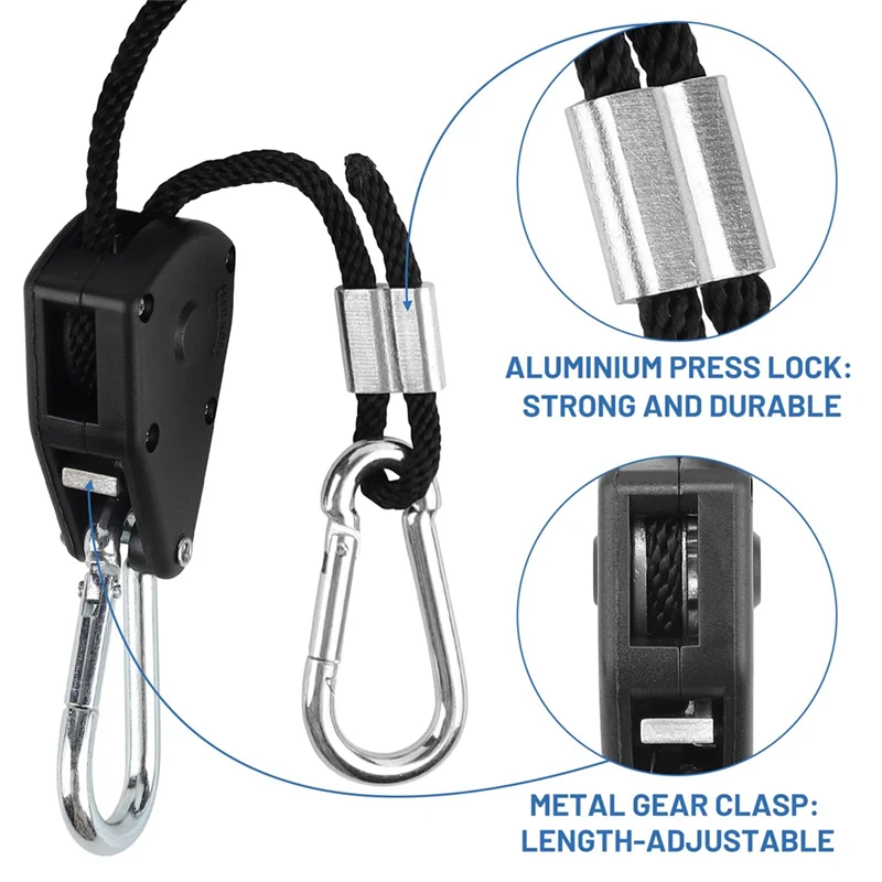 

Classy-4Pcs 1/8Inch Adjustable Heavy Duty Rope Hanger - Reinforced Metal Internal Gears Ratchets Foe Growing Light Fixtures Easy
