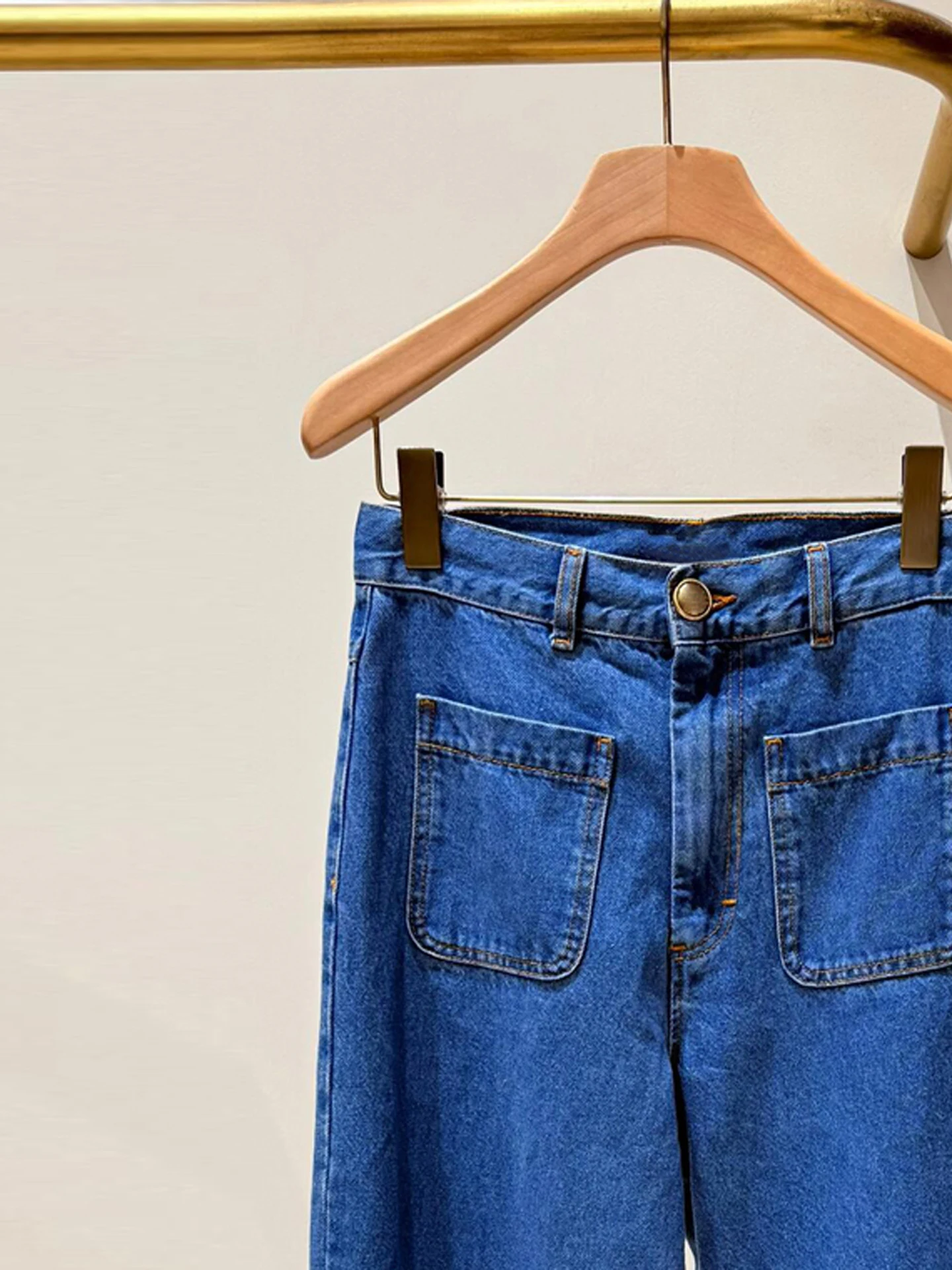 Celana Jeans Panjang Wanita High Waist Straight Leg Premium Denim Kasual Warna Biru Vintage untuk Aktivitas Sehari-hari Semua Musim