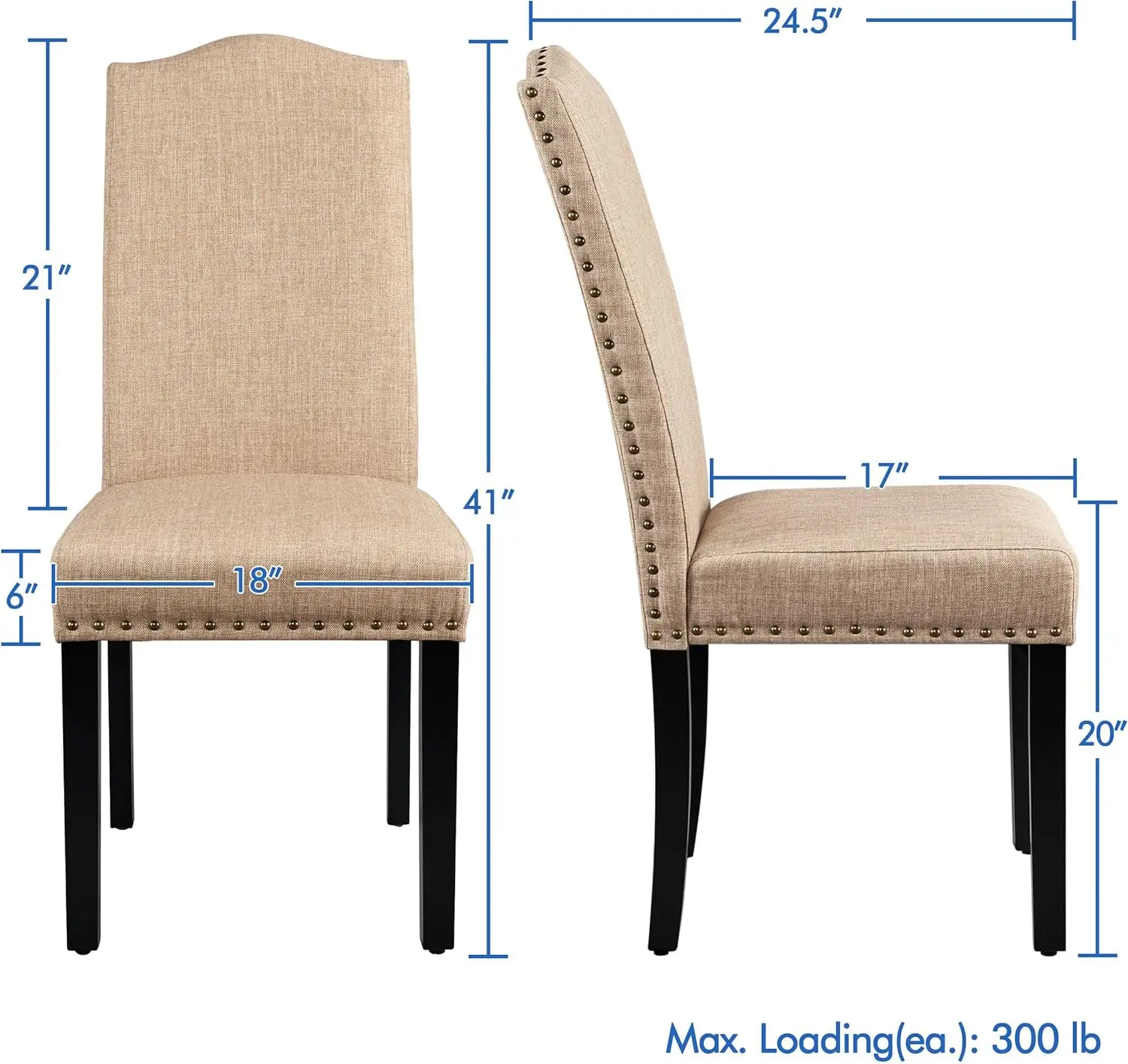 Dining Chairs Upholstered  Chairs Kitchen Living Room Chairs with Rubber Wood Legs & Nailhead Trim, Fabric Side