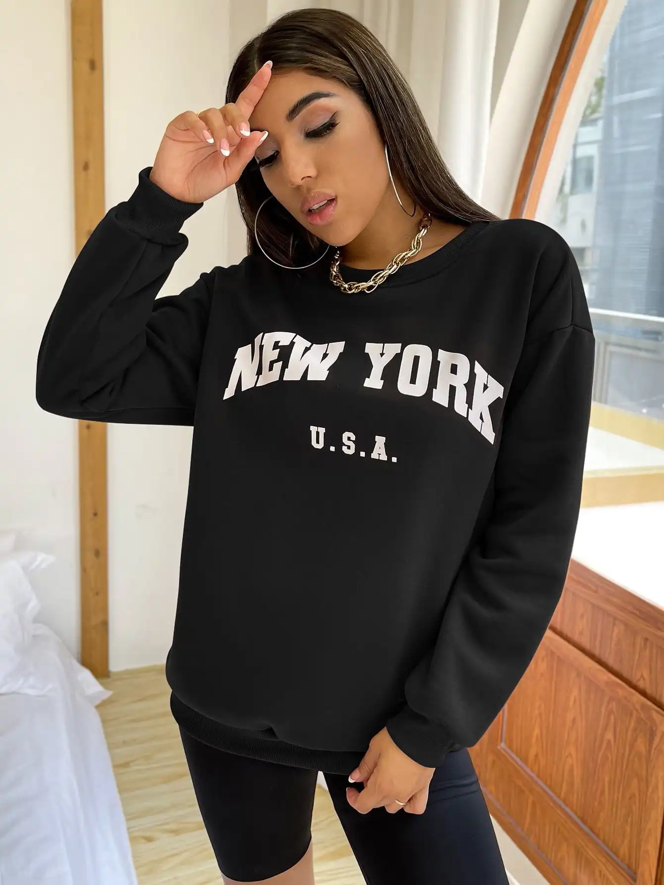 Art New York Letter Womens Clothing Creative Fleece Pullovers All-Match Street Style Sweatshirts Fashion New Unisex Tracksuit