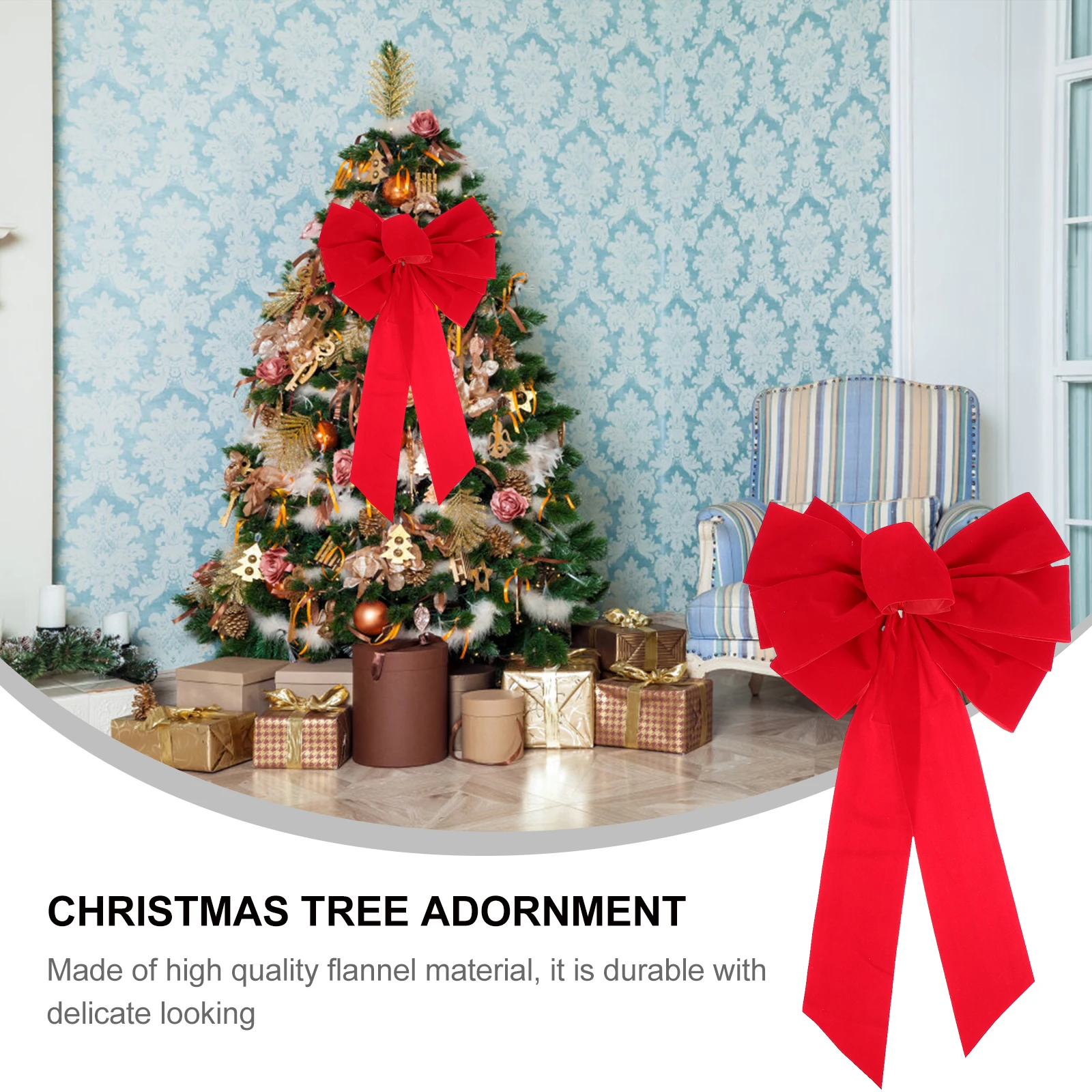

Christmas Decor Bow Outdoor Decorations Tree Adornment Red Flannel Bowknot Ornament