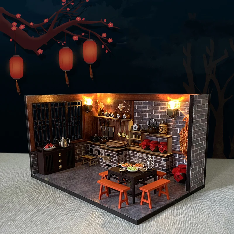 Wooden Doll House Kit Miniature With Furniture Led Lights Chinese Style Casa Diy Villa Dollhouse Toys Adults Children Xmas Gifts