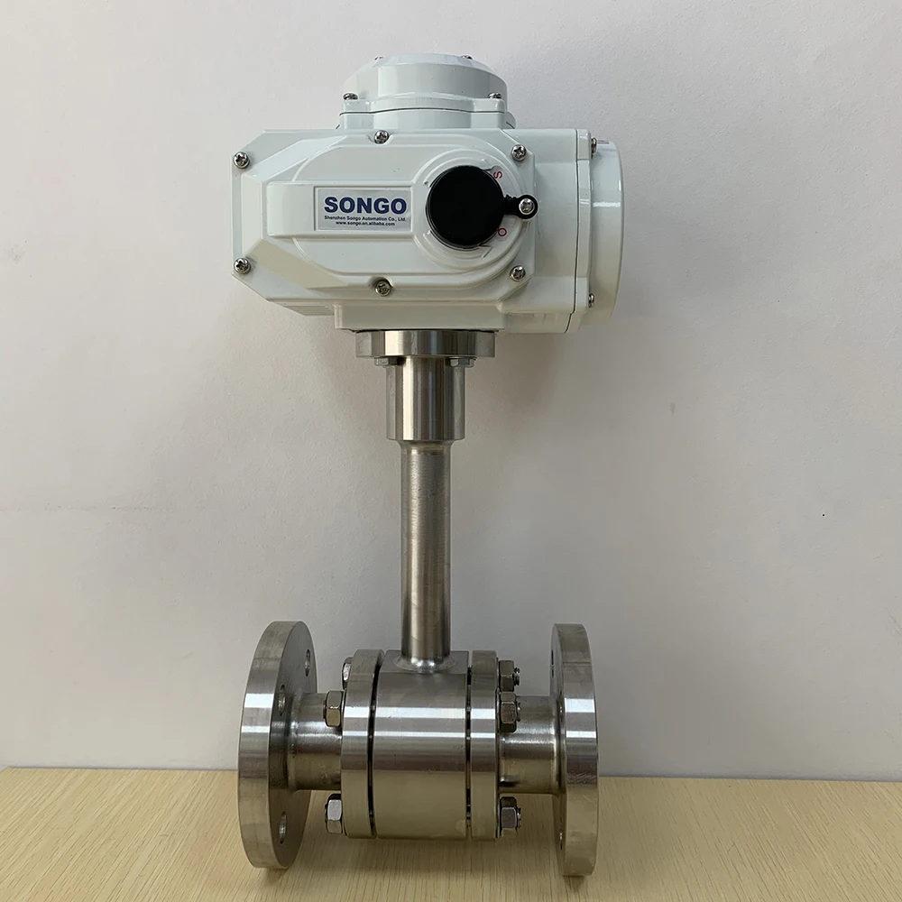 DN25 Electric 110ADC UltraLow Temperature Forged CF8M Steel Extended Stem 3pcs Flange ball valve cryogenic assured automation