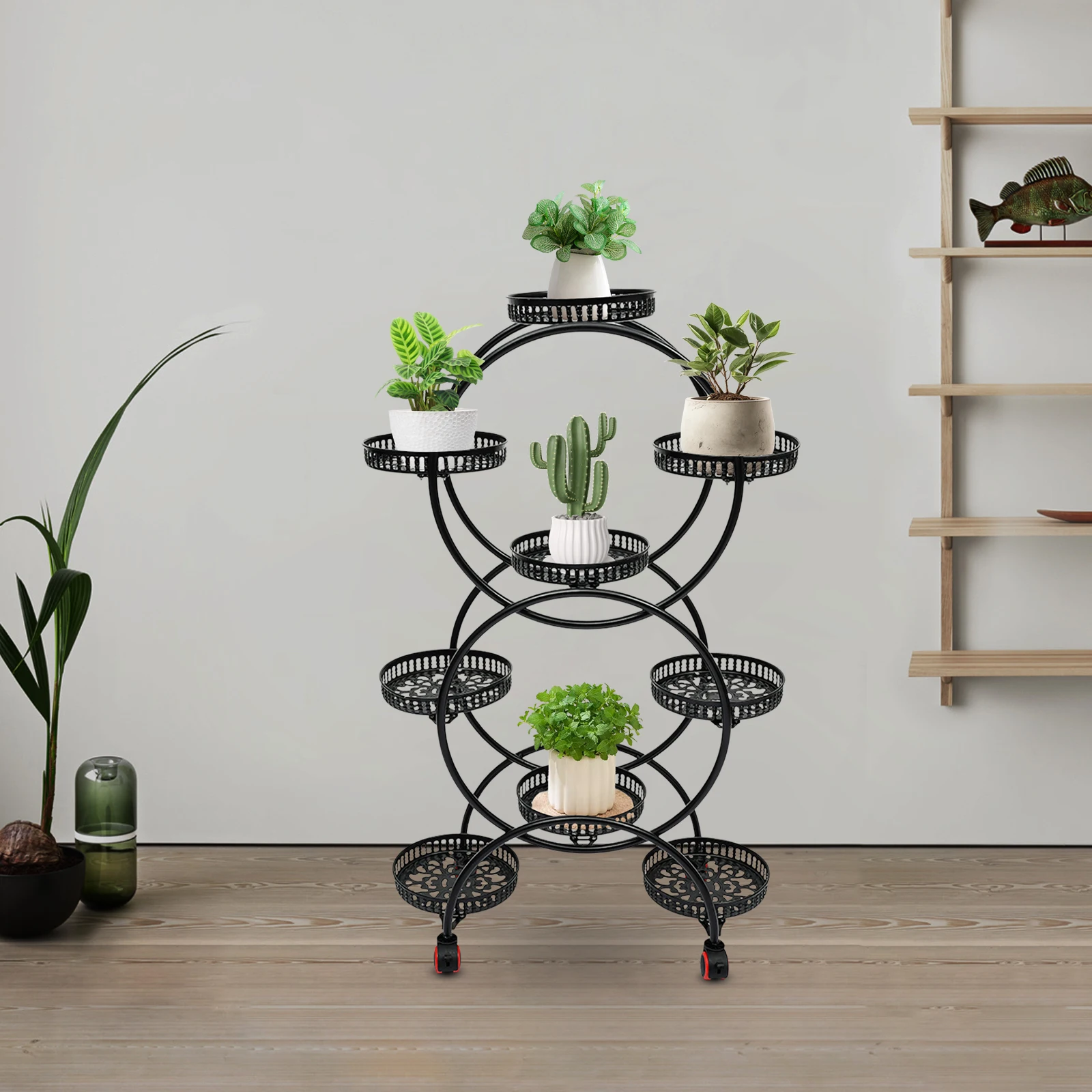 

Metal Plant Stand Flower Pot Stand 6 Tier 9 Grid Black Sturdy Iron Shelf 148lbs Load Bearing Plant Display Rack