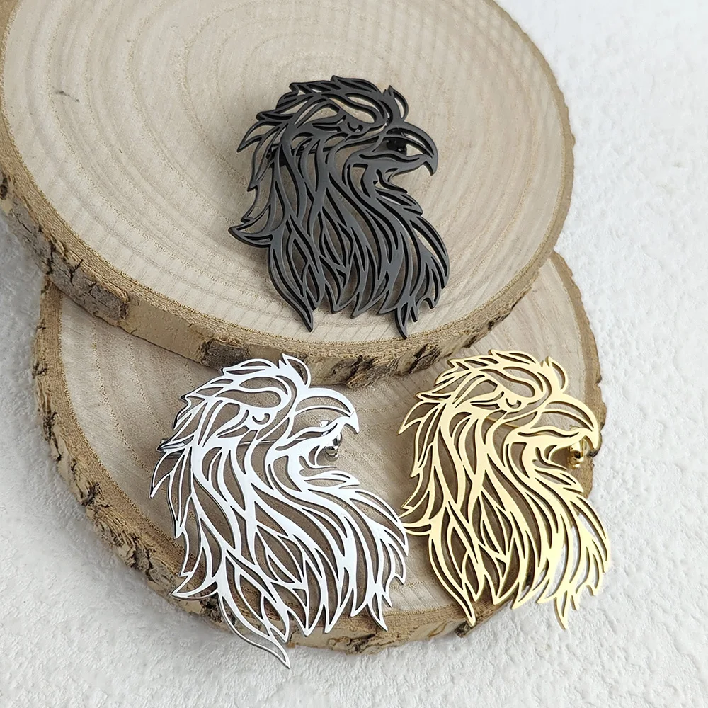 

Charming punk style bald eagle hollow stainless steel gold-plated 18K brooch, black suit accessories, wedding matching set