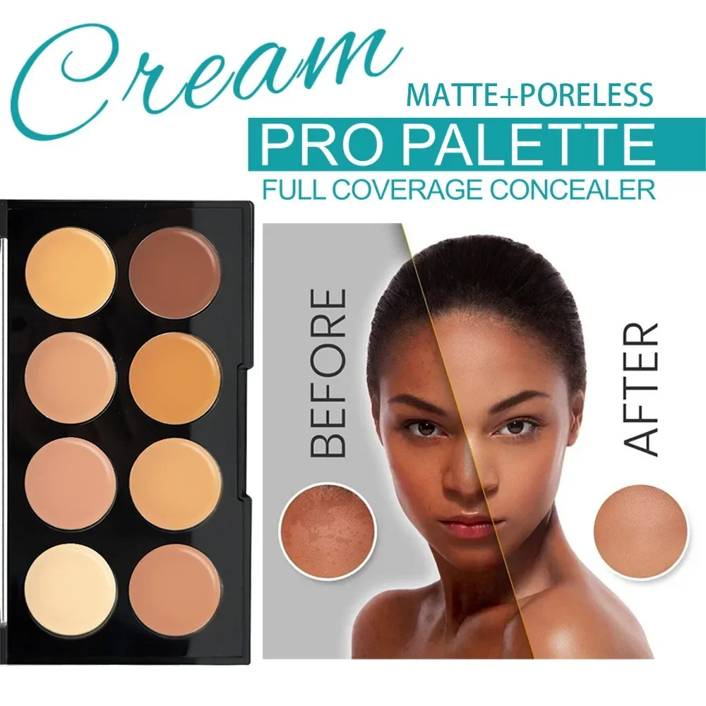 Paleta de corretivo de cobertura total de 8 cores 3 em 1 contorno iluminar cor correta maquiagem facial à prova d'água para olheiras e vermelhidão