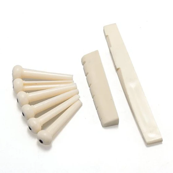 6 Bridge Pins + saddle + bridge saddle Bone / Bone Acoustic Guitar white