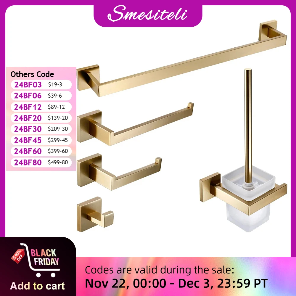 Matte Gold Towel Rack 304 stainless steel Towel Bar Double Towel Shelf Paper Holder Tissue Holder Toilet Brush Holder