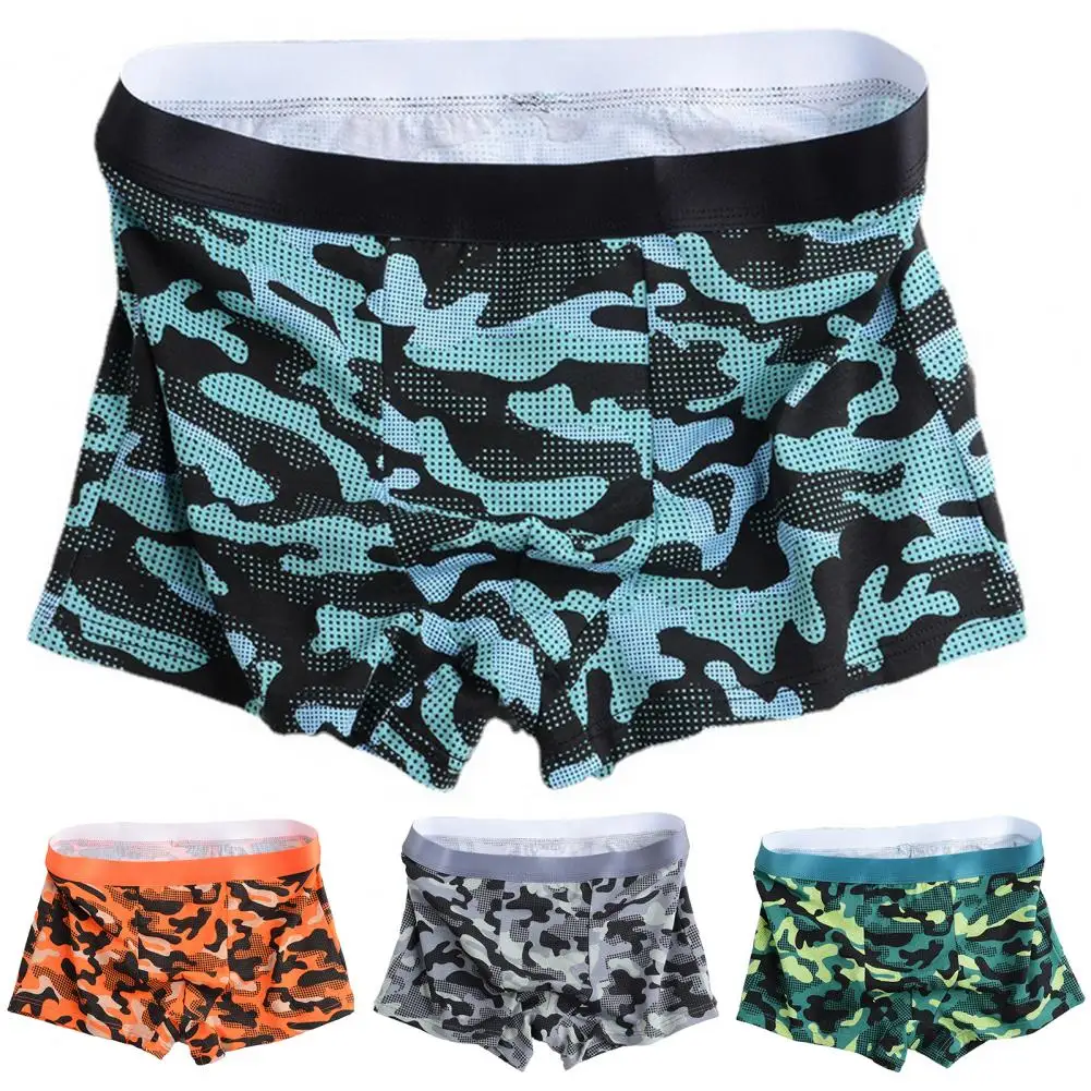 Wide Belt Underpants Soft Breathable Quick Dry Men's Boxers Mid Waist Plus Size Camouflage Print Thin U Anti-septic Underwear