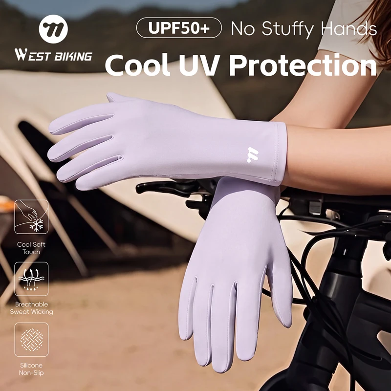 WEST BIKING Damen Fahrradhandschuhe UPF50+ Eisseide Sonnenschutz Vollfinger-Handschuhe Touchscreen-fähig Rutschfest Sommer-Sporthandschuhe