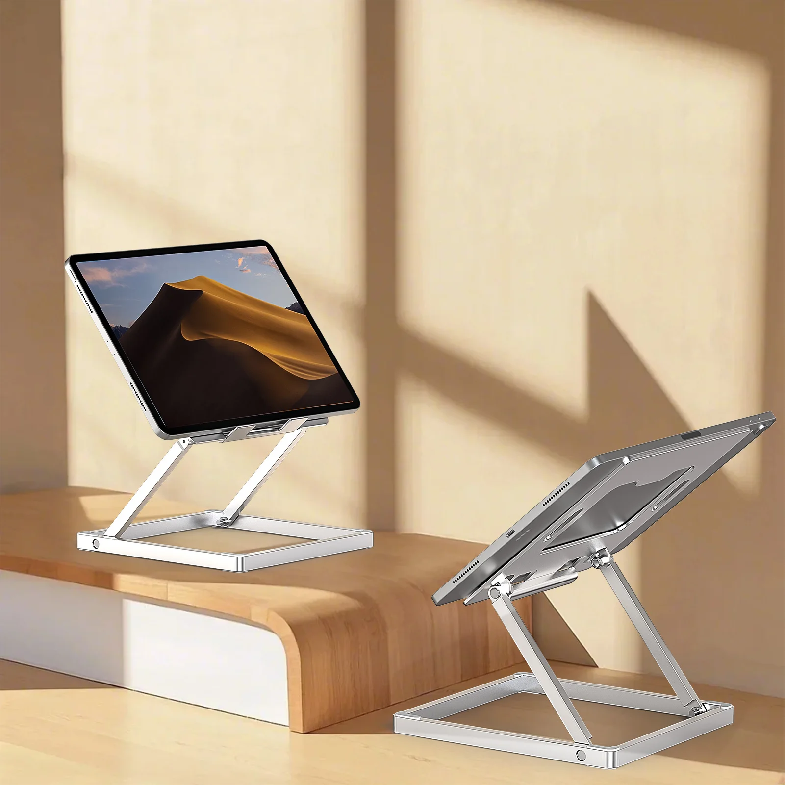 Portable Aluminum Tablet Stand Foldable Holder Desktop Adjustable Mount with Organizer Drawer Keyboard Storage for IPad Pro Air