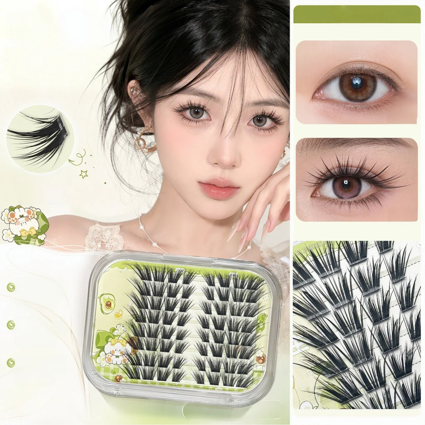 Daily Makeup False Eyelashes Glue Free Cluster Lashes Natural Dense C Curl Extended Outer Corner Soft Synthetic Fiber Lash