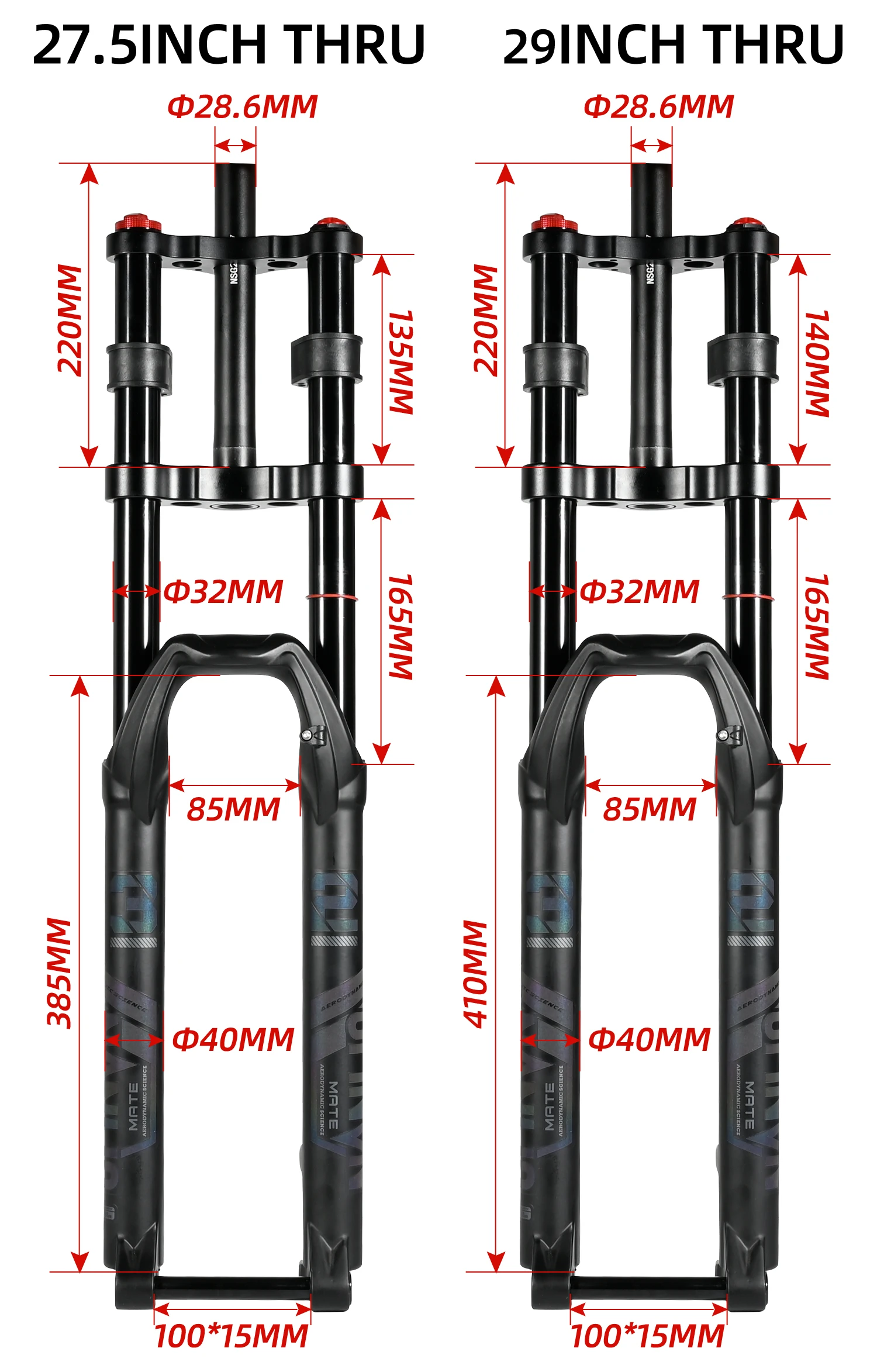 NanLio Doppelschulter-Schnee-Vorderradgabel 27,5 Zoll / 29 * 2,5 Zoll MTB-Gabel 150 mm Reise-Luftversorgungs-Fahrradgabel E-Bike-Gabel 15/9 mm – Detail 20
