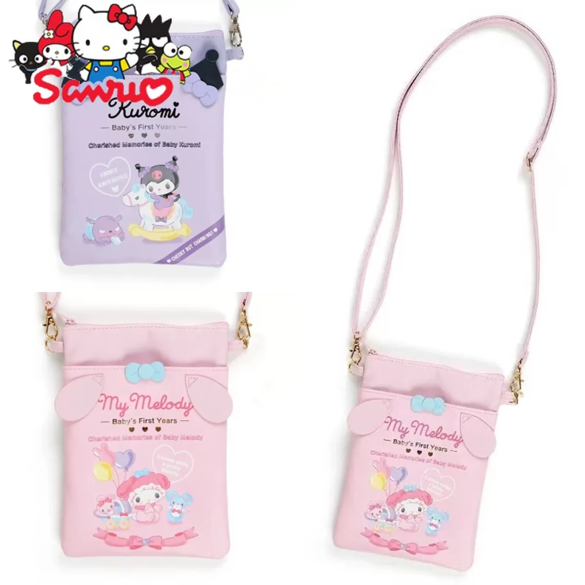 

MINISO Melody Kuromi Hello Kitty Cinnamoroll Pochacco Shoulder Bag Cartoon Japanese Gift Cross-body Bag Single Mobile Phone Bag