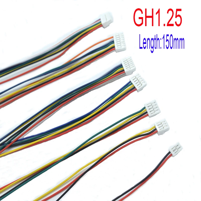 10PCS Micro JST GH 1.25 2P 3P 4P 5P 6PIN Pitch 1.25mm Męskie złącze wtykowe z kablami przewodowymi 150mm Złącze 28AWG