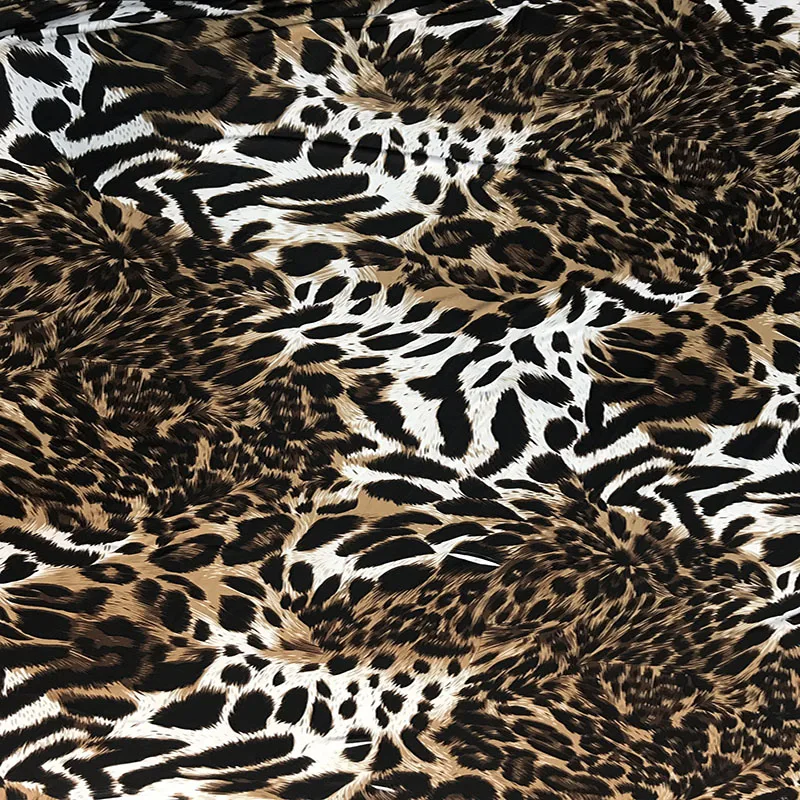 Ice Silk Polyester Spandex Leopard Print Fabric Thin Top Latin Dance Tight Shirt Leggings Fashion Four Sided Elastic Fabric