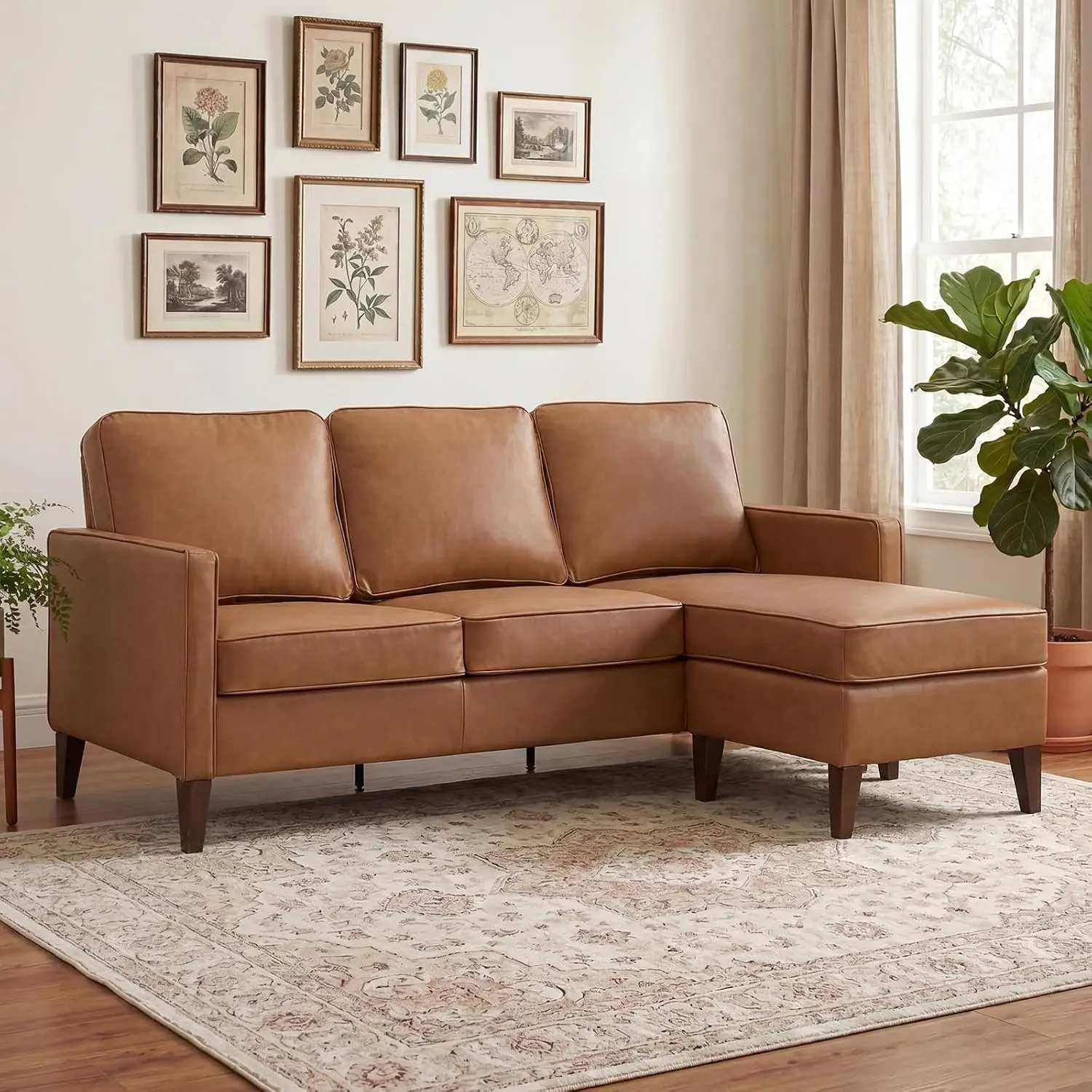 L Shaped Faux Leather Sectional Sofa with Reversible Chaise for Living Room Apartment, Orange, Customized