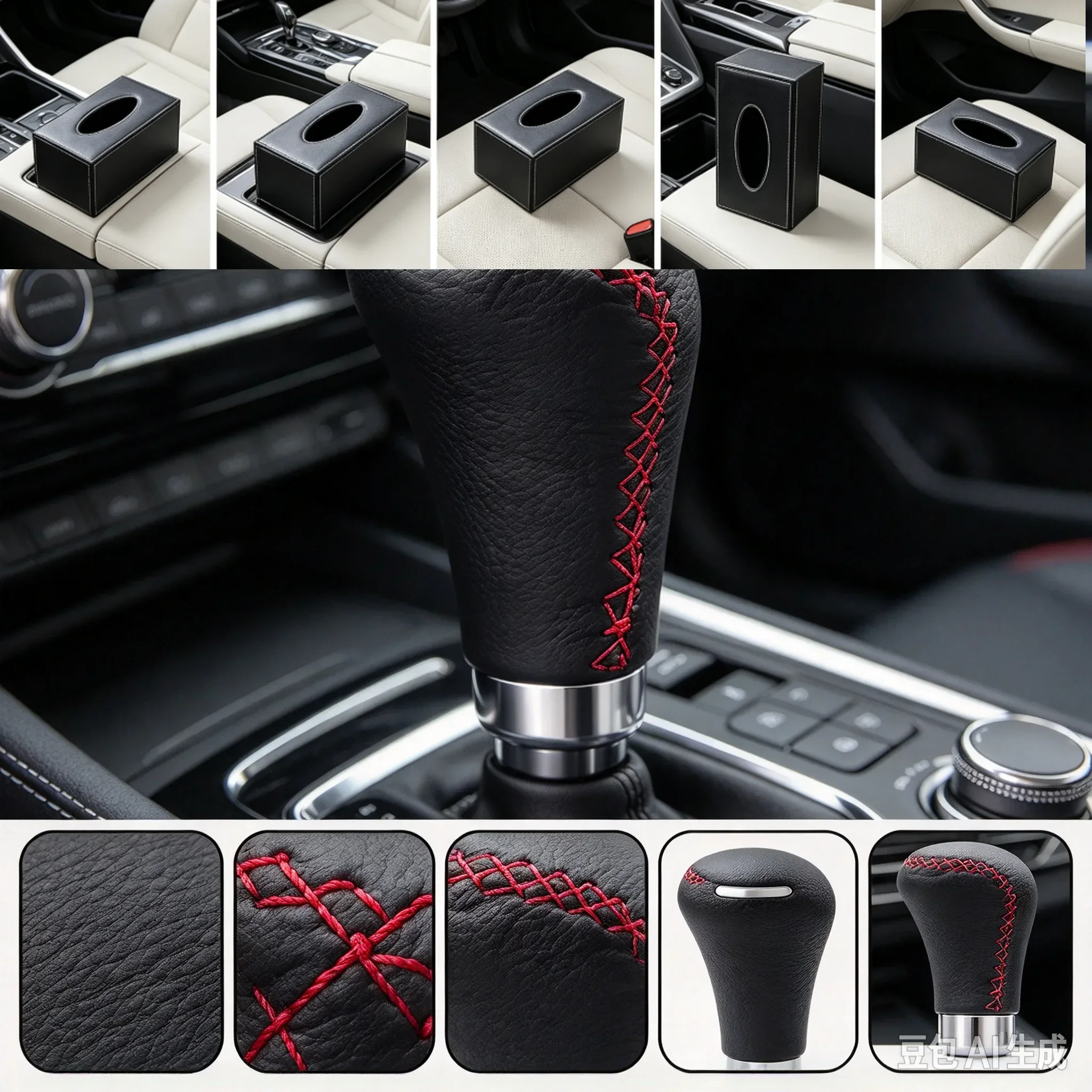 Black Leather Red Stitched Car Gear Shift Knob Shifter Lever Universal Manual
