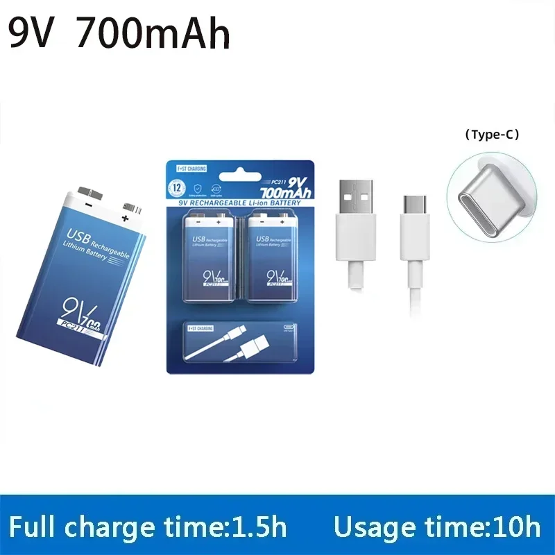 

700mAh Type-C USB 9 Volt li-ion Rechargeable Battery 6F22 9V Li ion Lithium Battery for RC Helicopter Model Microphone Toy