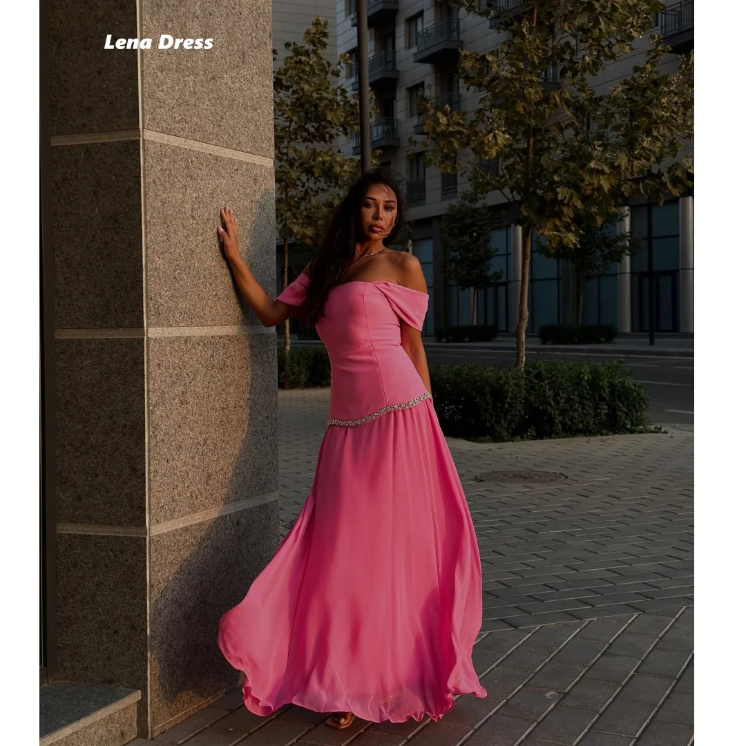 

Lena Short Sleeves Luxurious Party Dress Woman 2025 Rhinestone Decoration Line A Ball Gown Dress Custom Made Chiffon Robe Soiree