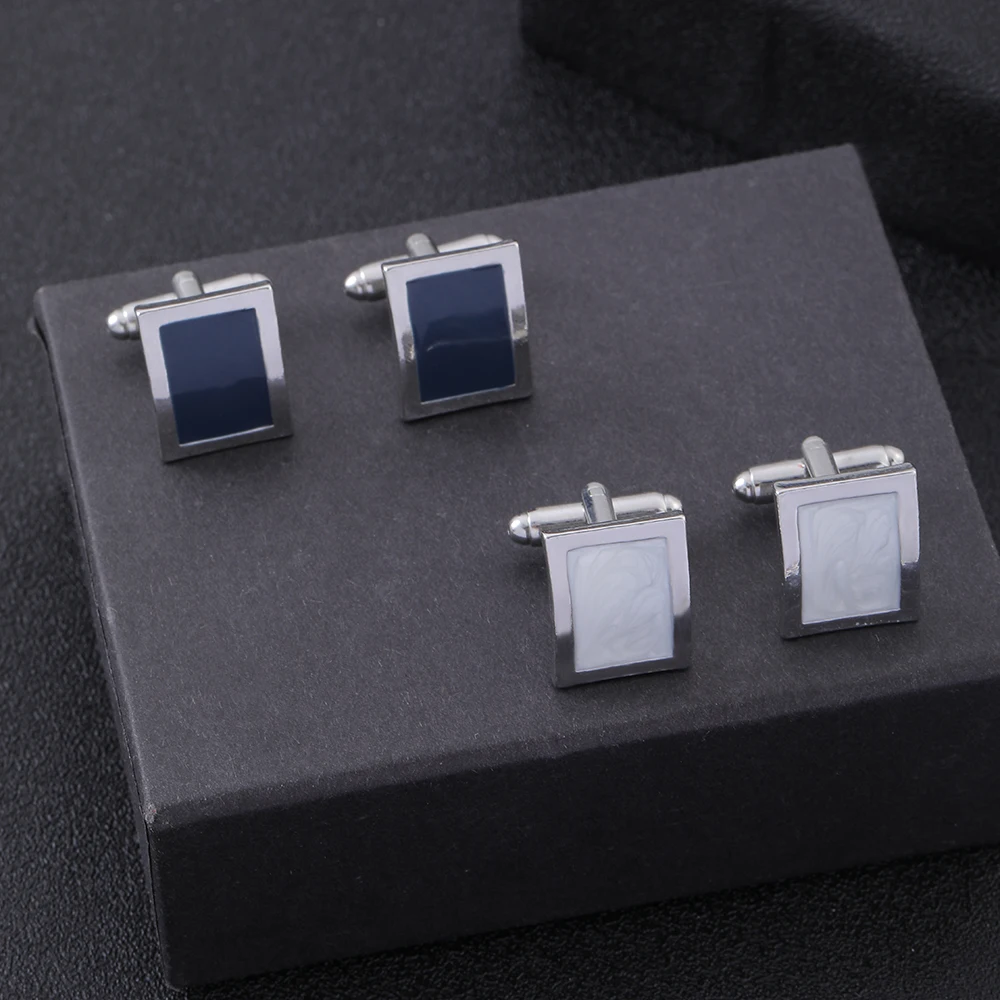 Curved Square Cufflinks Blue White Enamel Marbling Pattern Cuff Links For Business Groomsman Shirt Button