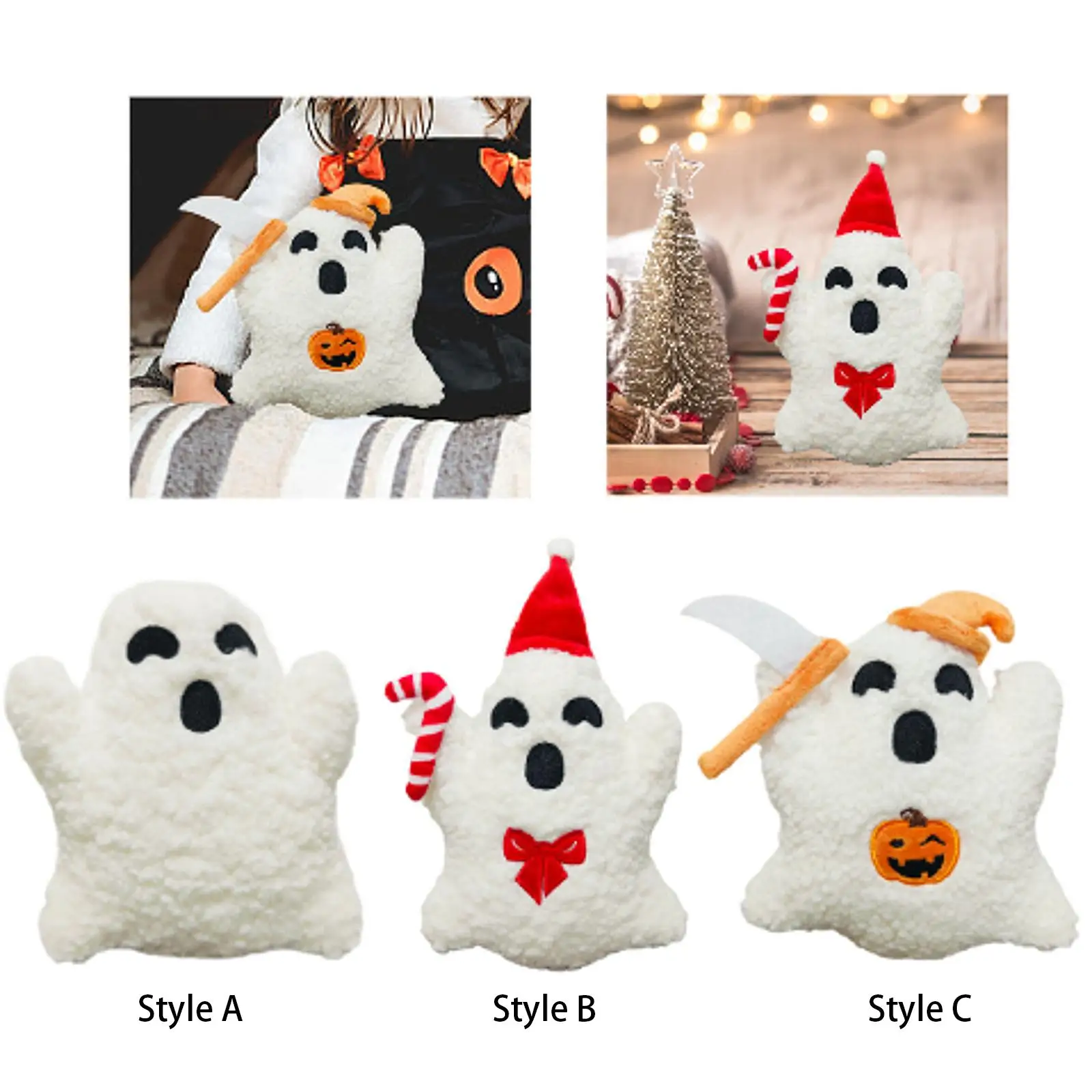 Almohada de abrazo de muñeco fantasma de 20cm, juguete de peluche, accesorios de fotografía multiusos para regalo de inauguración de la casa, bonita decoración de Halloween, almohada para silla