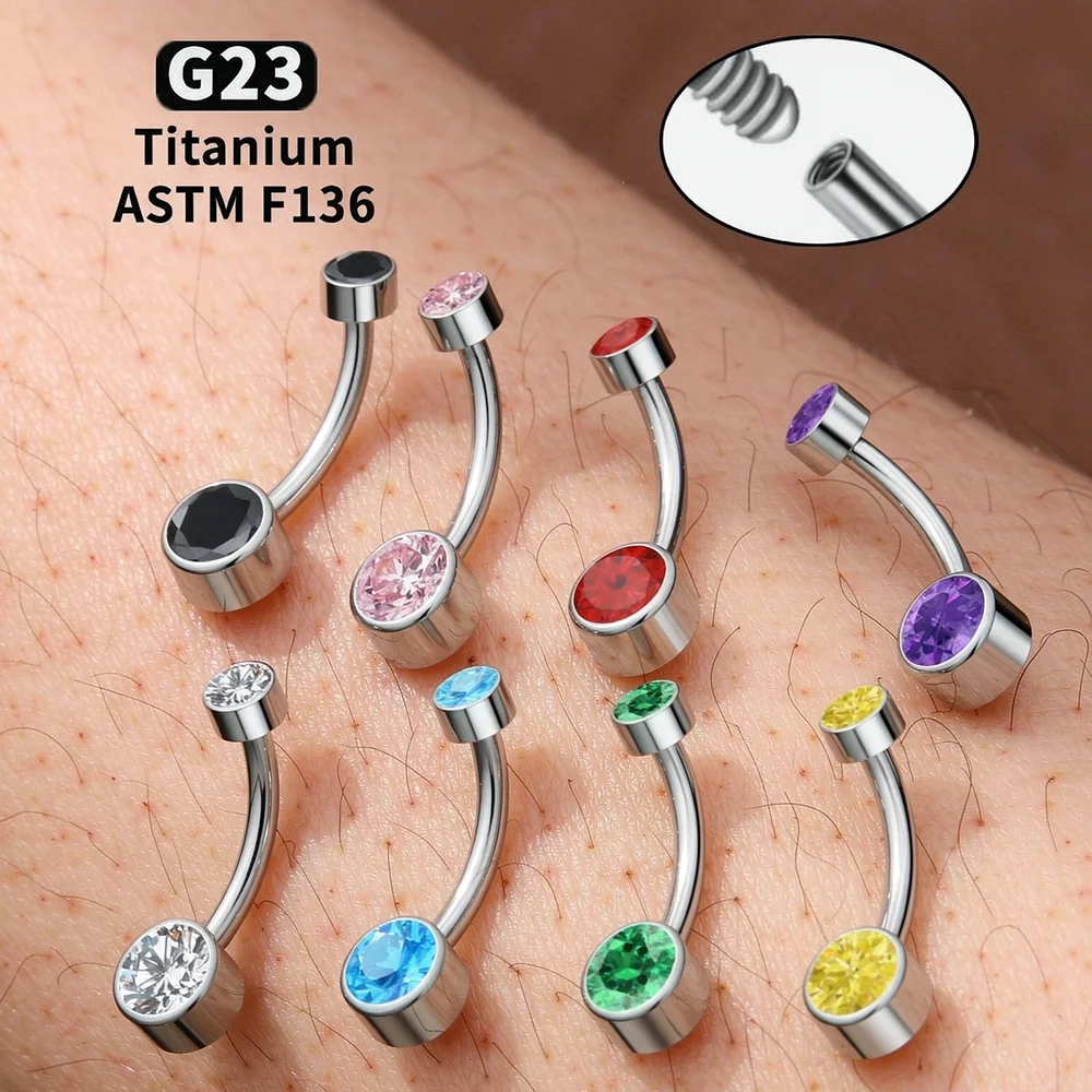 G23 Titanium Navel Ring with CZ Sexy Belly Button Rings Internal Thread 14G 10mm Barbell Women's Body Piercing Jewelry