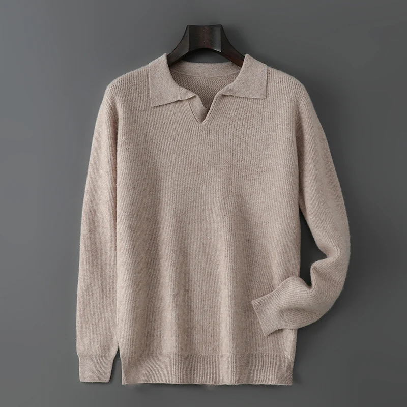 

Polo Collar Smart Casual Pullover Autumn Winter Men's 100% Merino Wool Knitted Sweater Solid Color Soft Warm Fashion New Tops