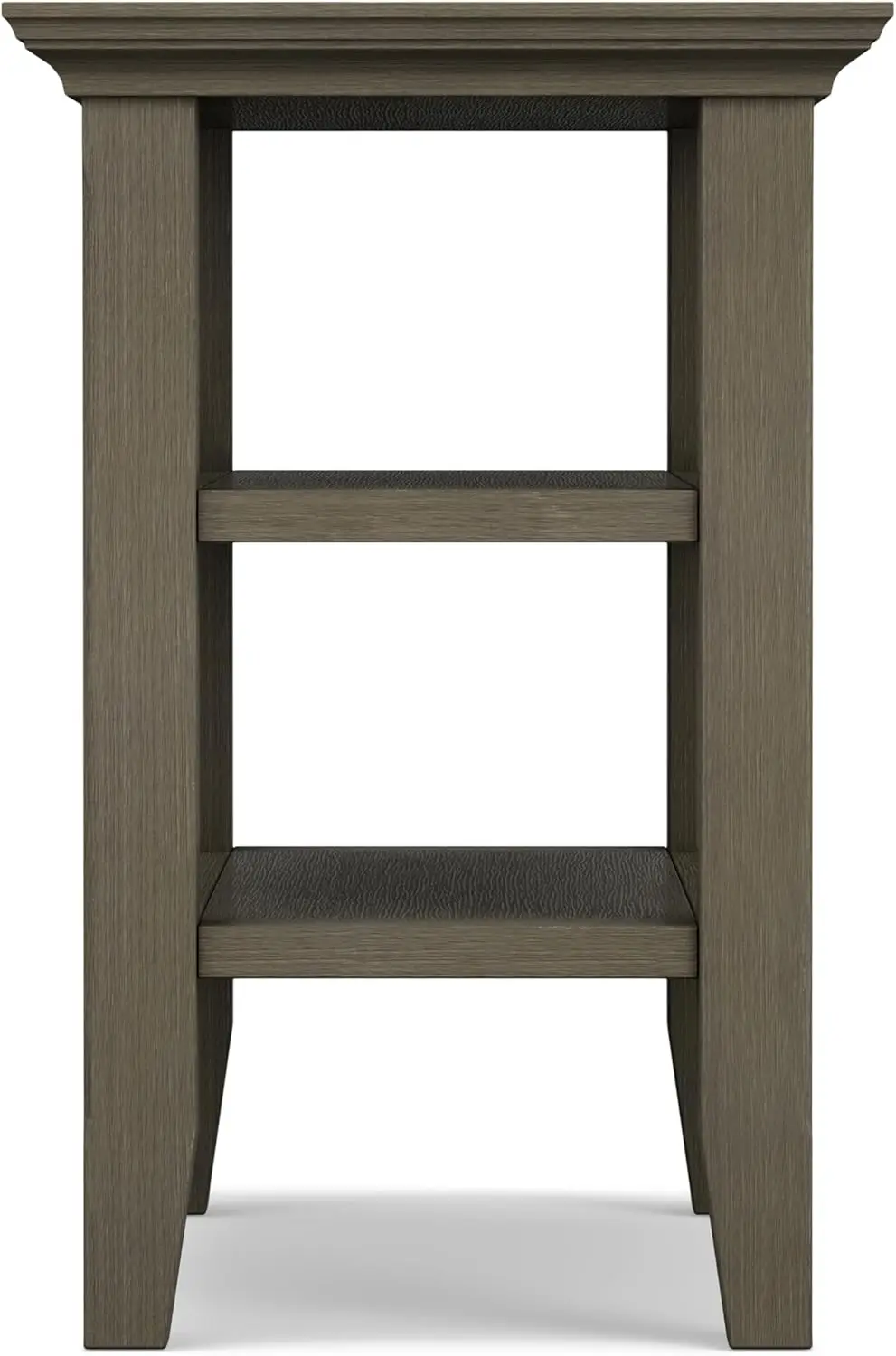 Mesa auxiliar estrecha contemporánea rústica rectangular de 14 pulgadas de ancho de madera maciza acadian en gris granja con almacenamiento, 2 estantes,