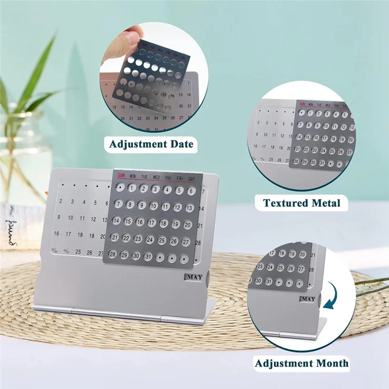 

J1UL1N 2Pack Mini Desk Calendar, Creative-Aluminum Alloy Perpetual Calendar, Adjustable Small Standing Monthly Desktop Calendar