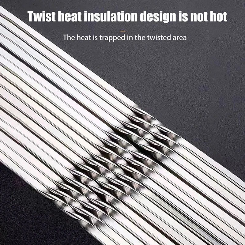 10Pcs Silver Stainless Steel Barbecue Skewer Reusable Grill Sticks BBQ Fork BBQ Utensil Kitchen Outdoor Camping Tool