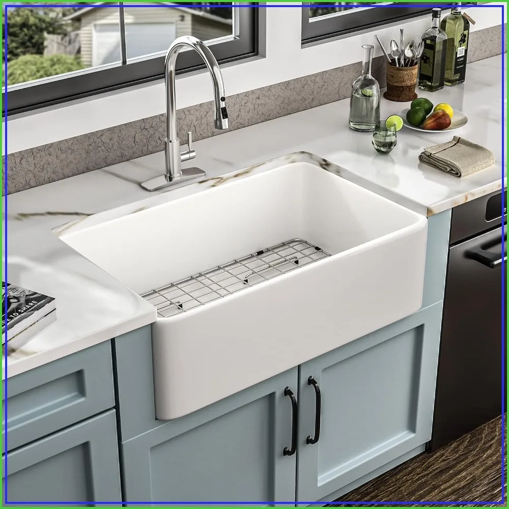 27x19 White Ceramic Fireclay Kitchen Sink Dual Mount Single Bowl Drop In or Undermount