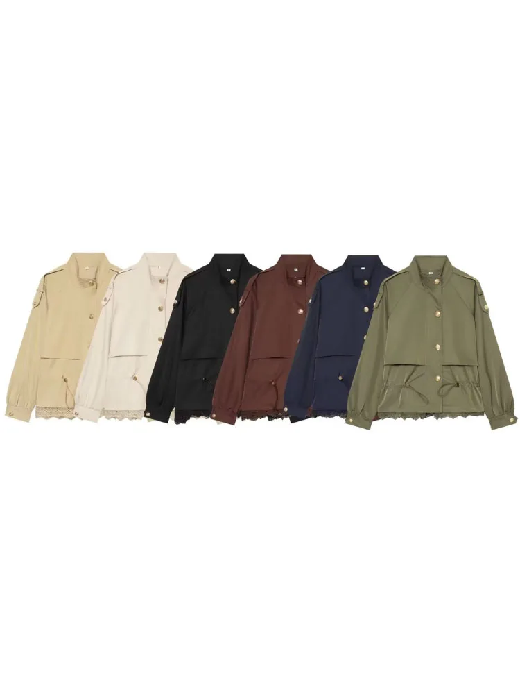 HH Daily Commuter Multi Color Jacket Women Spring Autumn Lace Hem Gold Button City Walk Casual Chic Versatile Comfort Outerwear