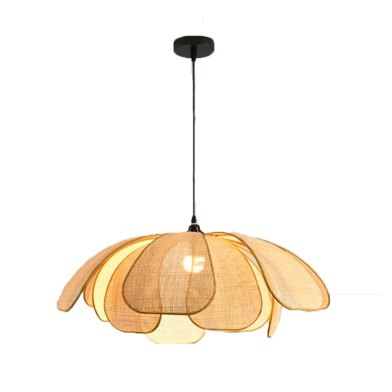 Retro Nordic Natural Rattan Woven Flower Chandelier PVC Hand-Woven Lotus Dining Room and Bedroom Chandelier Lighting Fixtures