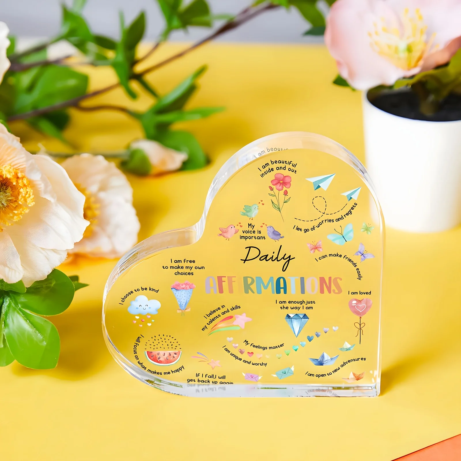 2D， Heart shaped acrylic desktop decoration, a versatile encouragement gift suitable for friends, daughters, and mothers