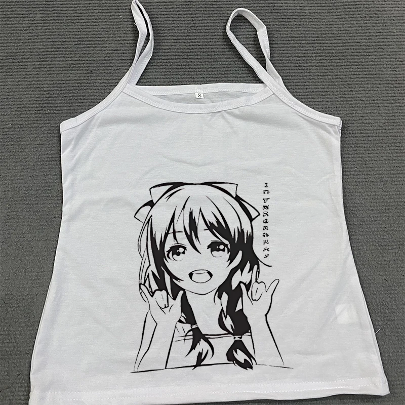 

Y2k Harajuku Japanese anime cute style design casual summer round neck suspender multi style street wear women's t-shirt