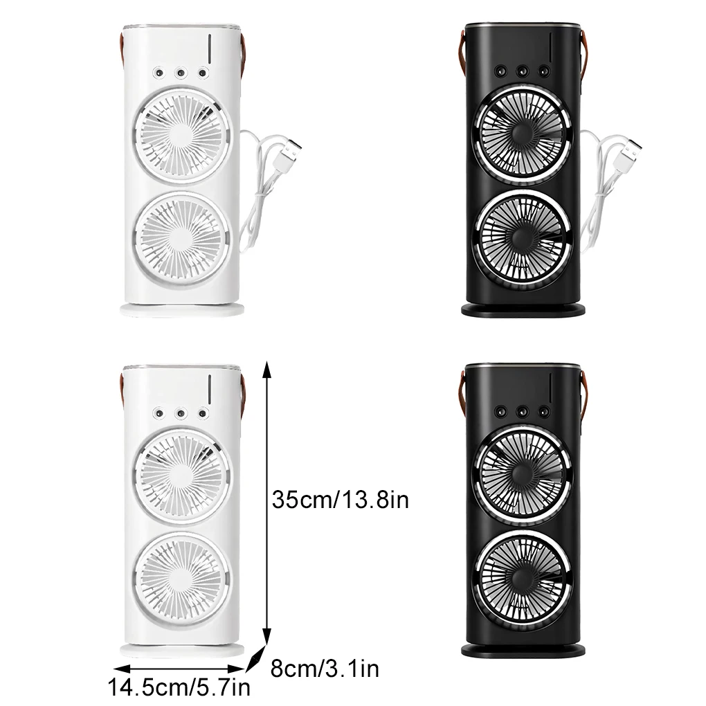 Ventilador de aire acondicionado con pulverizador de doble cabezal, Enfriador de aire de escritorio USB recargable de 3 velocidades, luz nocturna, fácil refrigeración para oficina y hogar