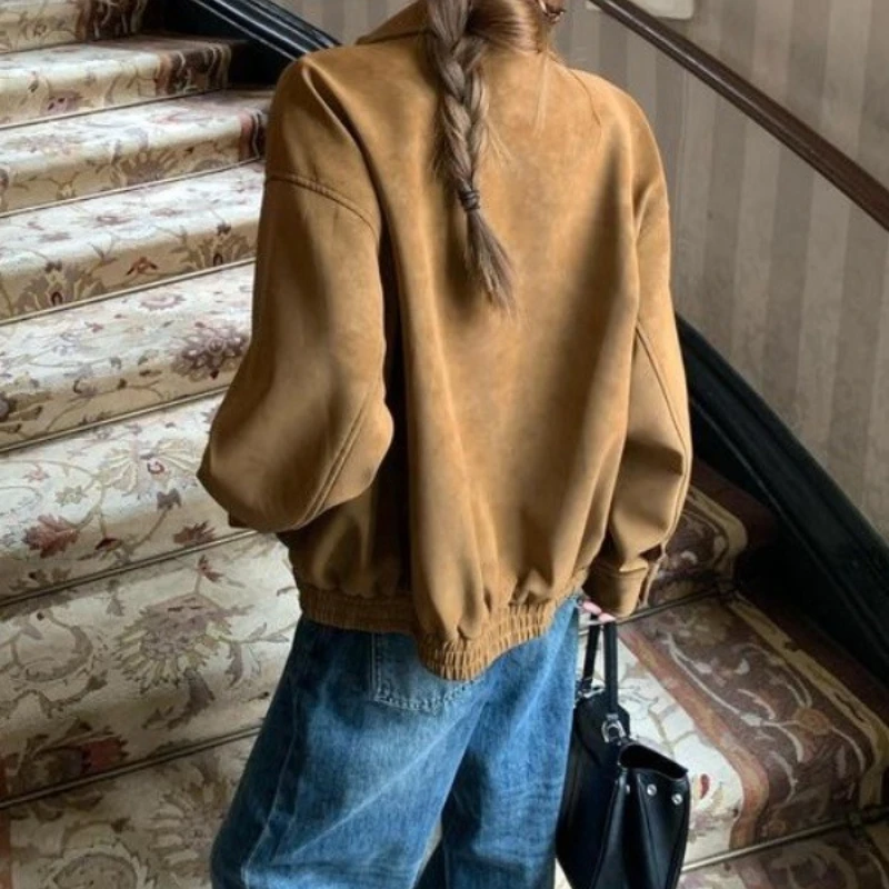 

Retro Suede Jacket for Women 2025 Loose Lapel Casual Versatile Slim-Fit Coat
