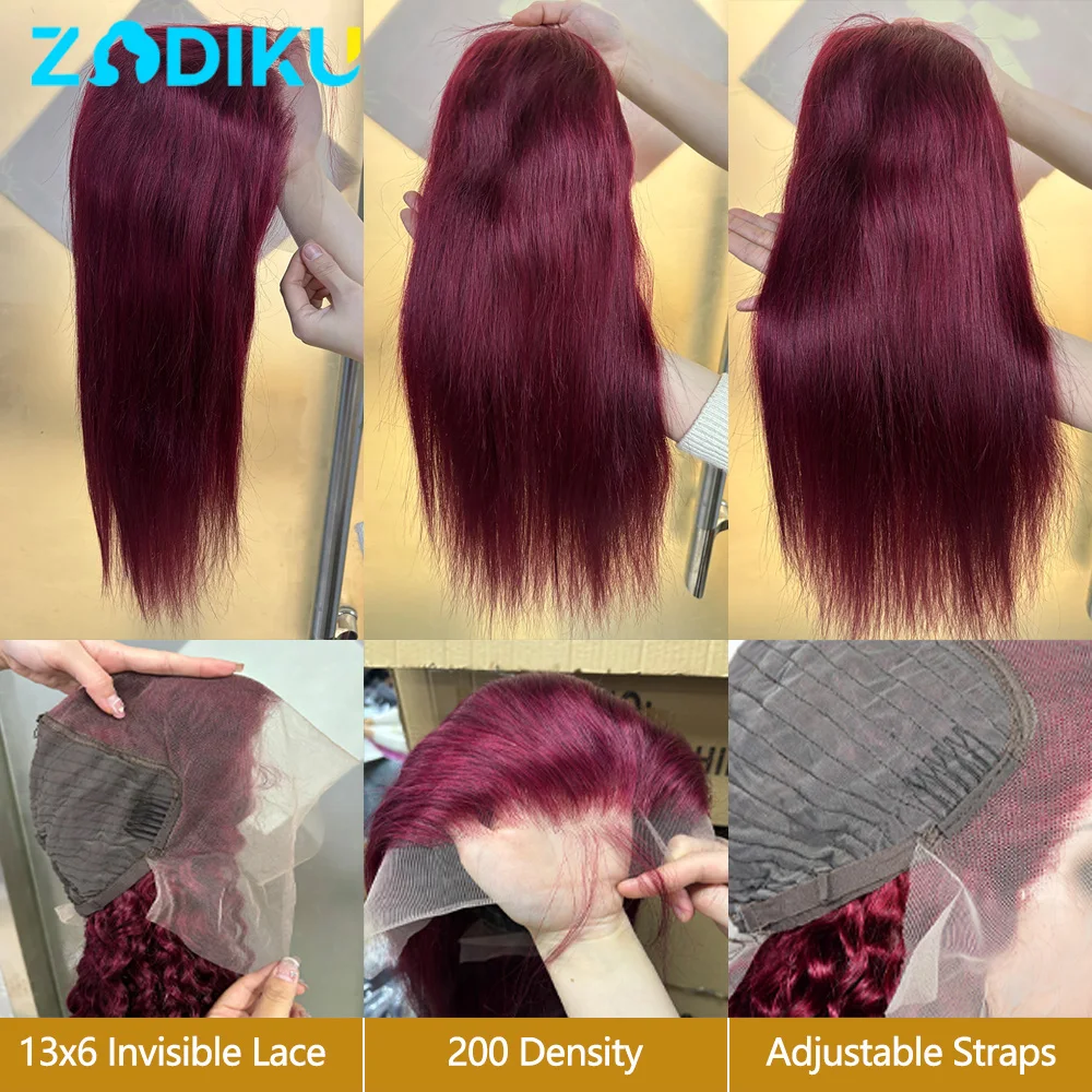 ZIDIKU 30 بوصة بورجوندي أحمر 13x6 خصلات الشعر المستعار الإنسان Hd الدانتيل الجبهة شعر طبيعي مفرود الباروكات 100% شعر الإنسان شعر مستعار أسود التخليص بيع
